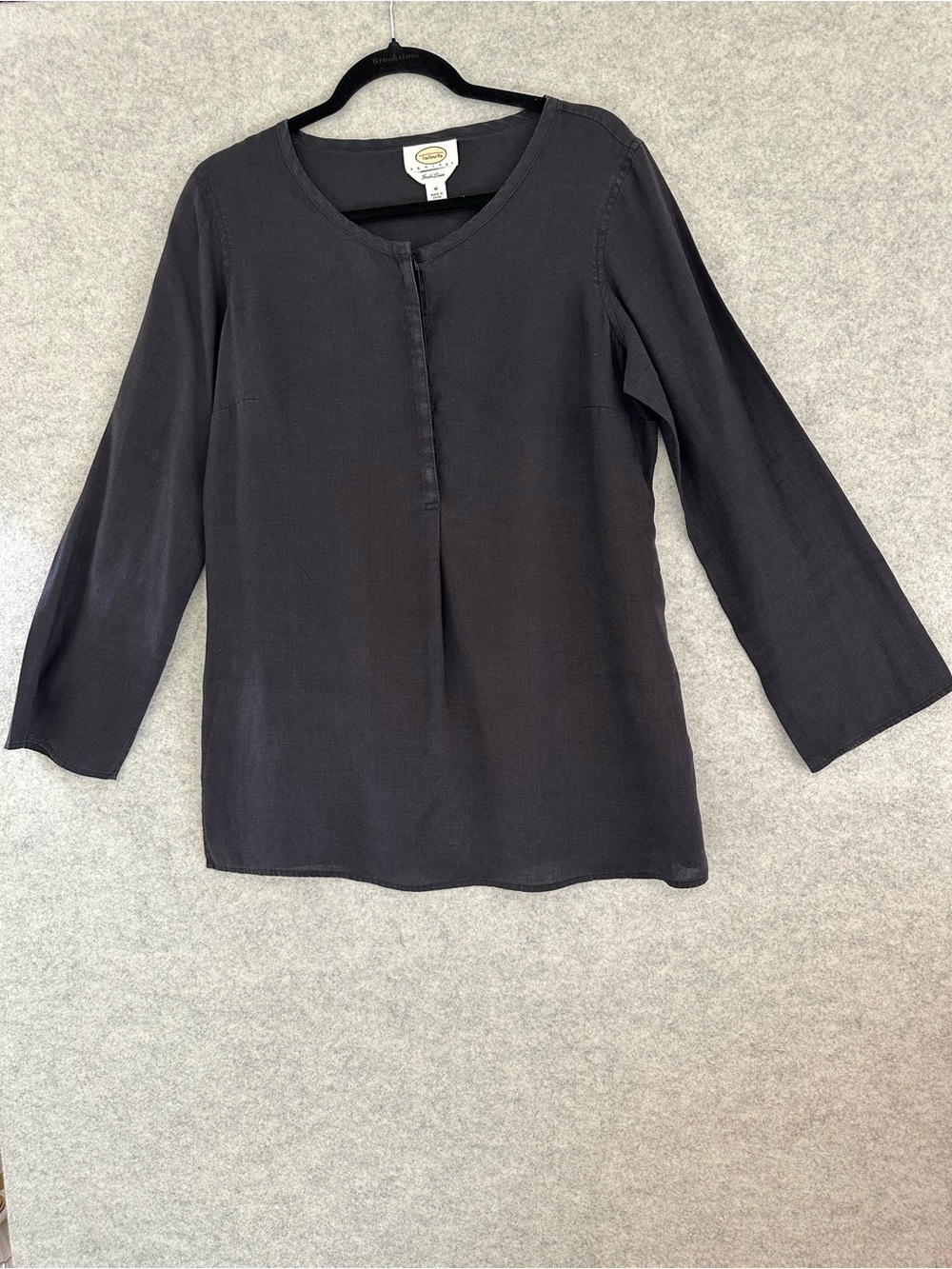 Talbots Black Linen Long-Sleeve Split-Neck Blouse